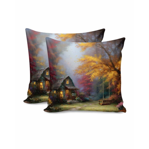 Decorative Throw Pillow Covers 16x16 Inch Set of 2 Forest Cabin Fall Decor Pillow Cases for Couch, Tree Nature Scenery Cushion Case for Living Room Bedroom Bed Car Chair