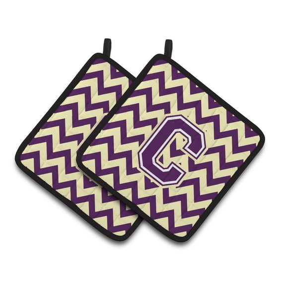 Carolines Treasures CJ1058-CPTHD Letter C Chevron Purple and Gold Pair of Pot Holders, 7.5HX7.5W, multicolor