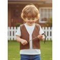 thumbnail image 5 of BemeyourBBs Toddler Baby Boy Cowboy Cowgirl Vest Kids Western Baby Boy Girl Clothes Vintage PU Leather Jacket Sleeveless V Neck Open Front Back Cowgirl Hat Bull Head Cardigan Outwear Waistcoat, 5 of 9
