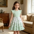 thumbnail image 5 of XEGLSBU Dresses for Girls Floral Ruffle Baby Girl Dress with 3D Bowknot and Sleeves for Toddler Party z260522-2-Light Green Size 5-6 Years, 5 of 9