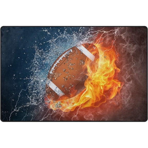 SKYSONIC Lightweight Soft Area Rugs American Football in Fire and Water Floor Mat for Kids Playing Room Hardwood Floor Living Room Nursery Rugs, 60x39 in