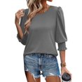 thumbnail image 2 of Women's Short Sleeve Casual T Shirts Summer Ruffle Plain Round Neck Loose Fit Tee Blouse Tops, 2 of 8