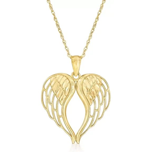 RKC 925 Sterling Silver Angel Wings Heart Pendant 18"Necklace 14K Yellow Gold Plated