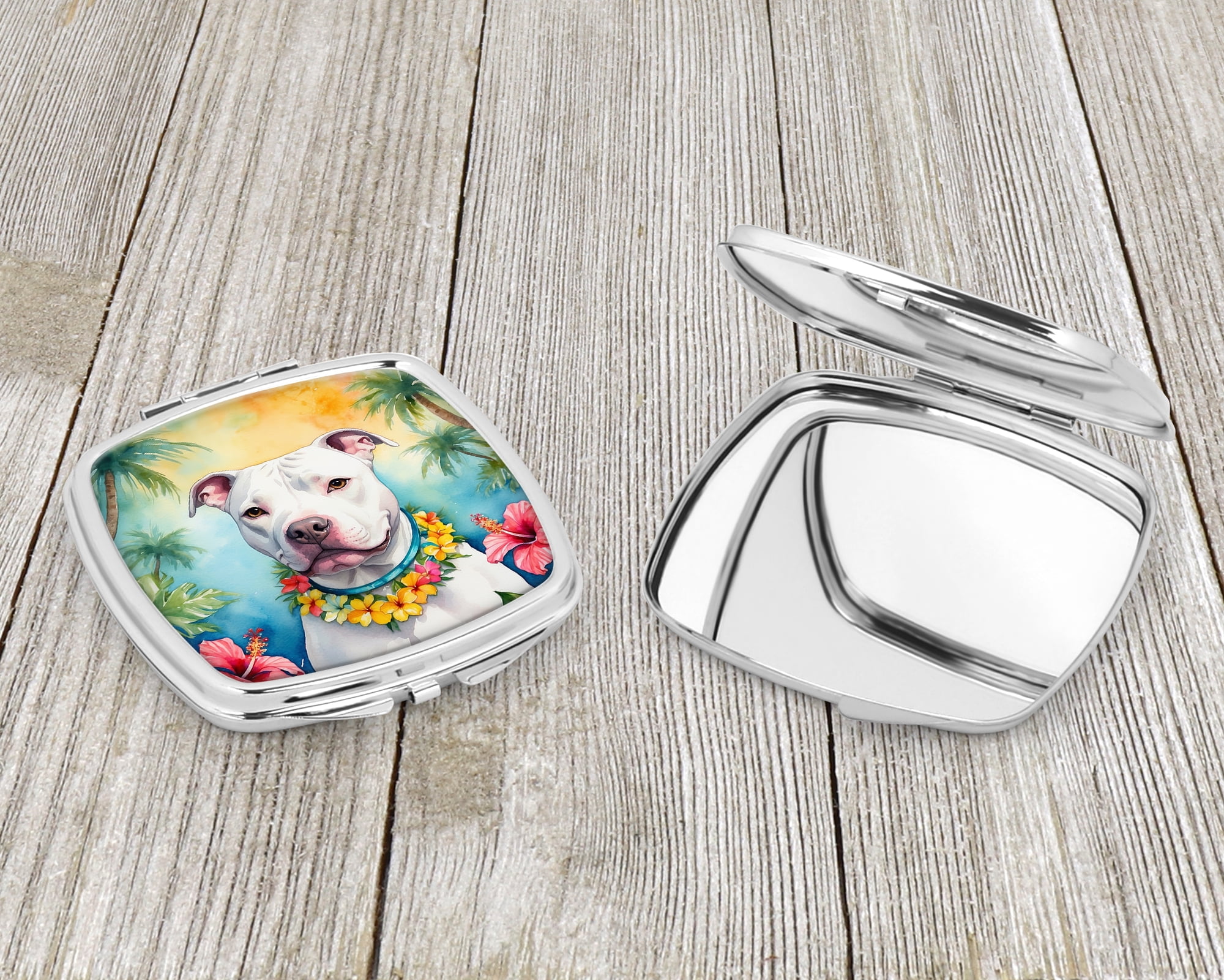 Pit Bull Terrier Luau Compact Mirror 2.75 in x 3 in