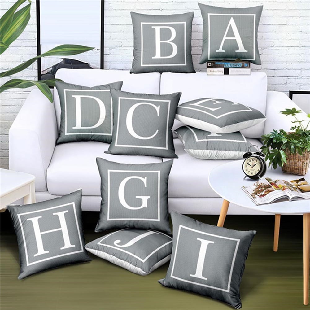 Letter Printed Sofa Cushion Cover Thrown Pillow Case Home Office Decoration Gray 