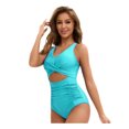 thumbnail image 4 of Top-kevin Women's One Piece Swimsuit Wide Straps V Neck Ruched Textured Ribbed Twist Back, 4 of 11