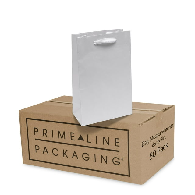 Prime Line Packaging Mini Bolsas De Regalo Blancas Bolsas De Compras De Papel Kraft Con Asas Baby Showers Bautizo Bodas Vacaciones A Granel 6X3X9 Paquete De 50