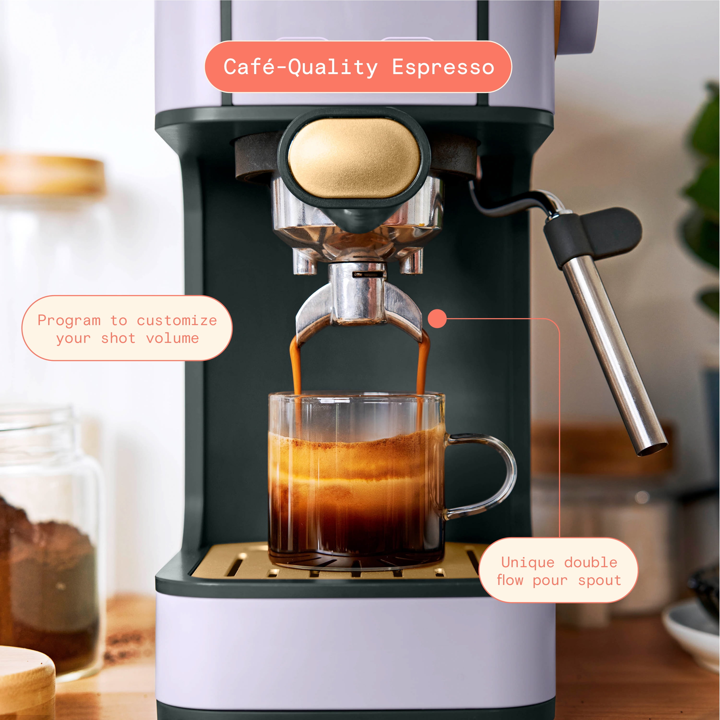 Beautiful Slim Espresso Machine with 20-Bar Pressure, Lavender by Drew Barrymore