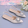 thumbnail image 4 of Miluxas Women Chunky Block Low Heel Pointed Toe Flats Shoes Slingback Buckle Rhinestone Crystal Party Cute Flats White 9.5(43), 4 of 9