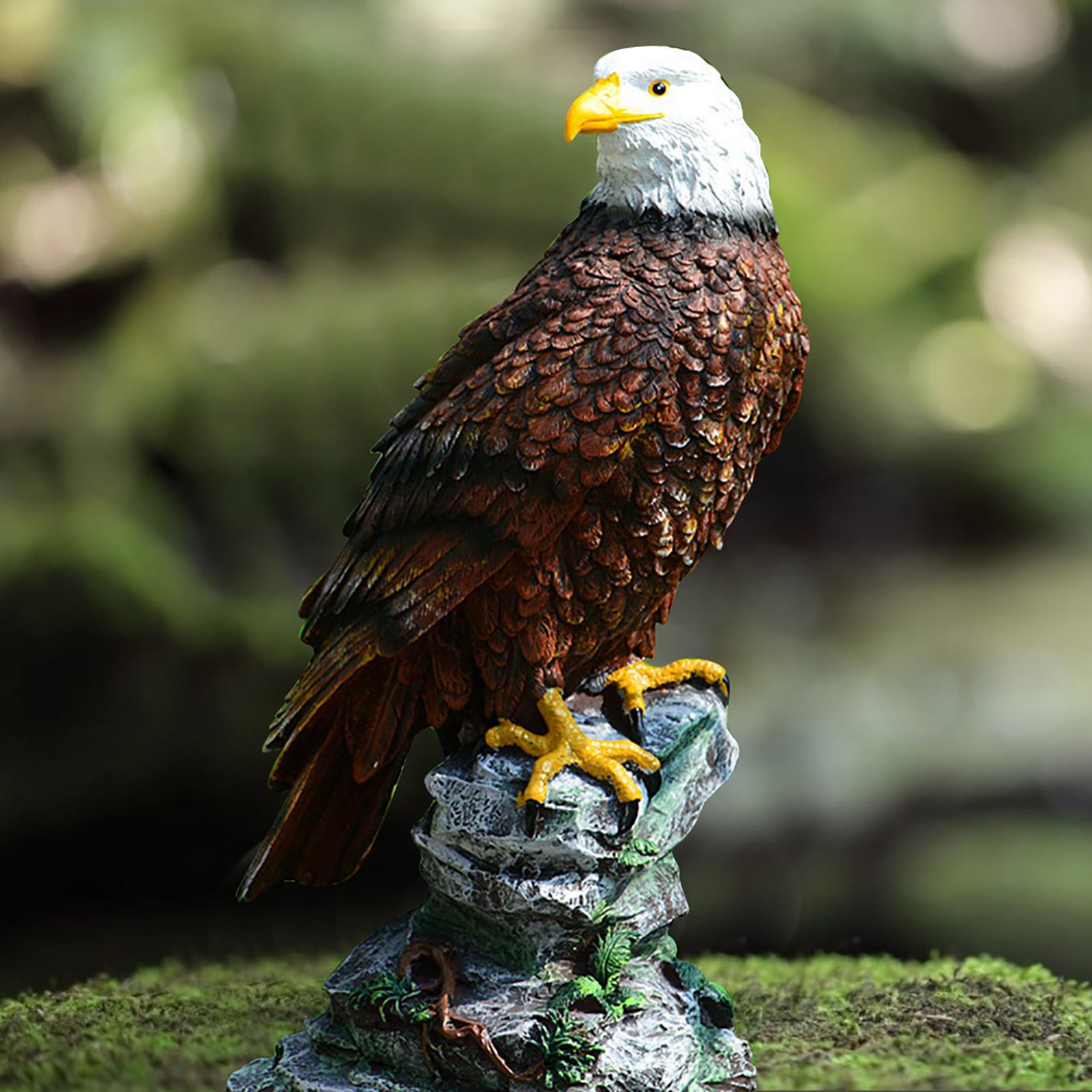 Outdoor Garden Decor Sculptures Statues , Bald Eagle Stand on Stone Animal Figurine Decorations for Lawn Yard, Home Patio Decor Gardening Gifts