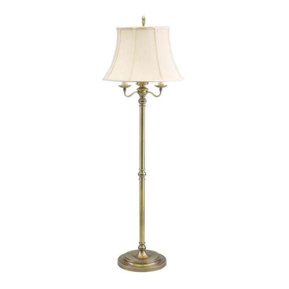 House of Troy N606-AB Newport - 4 Light Floor Lamp-63 Inches Tall and 21 Inches Wide Antique Brass  Oil Rubbed Bronze Finish with Off-White Linen Shade
