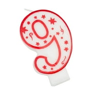 Chef Craft Classic Numeral Candle, Number 9, 3 inch, White/Red