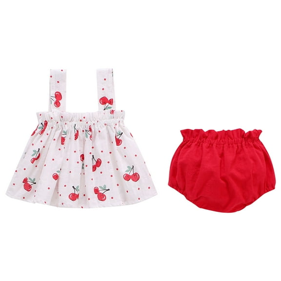Zanarzt Toddler Summer Clothes Girls Toddler Baby Girl Clothes Summer Outfits Ruffle Sleeveless Shirt Kid Short Set for Girl Red,3-6 Months