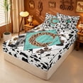 thumbnail image 2 of meiyoeat Cow Print Initial C Zipper Full Size Comforter Sets with Fitted Sheet and 2 Pillowcases For Boys,Vintage Leopard Letter Design Zipper Bedding Set,Black Reversible,4 Pieces, 2 of 7