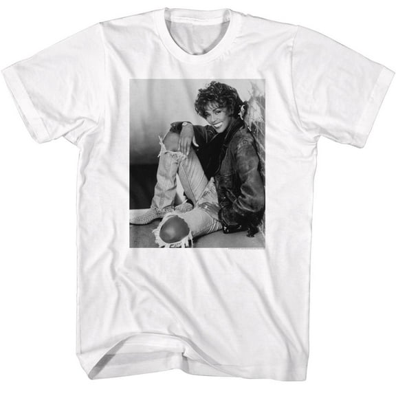 Whitney Houston BW Brick Wall Sit White T-Shirt