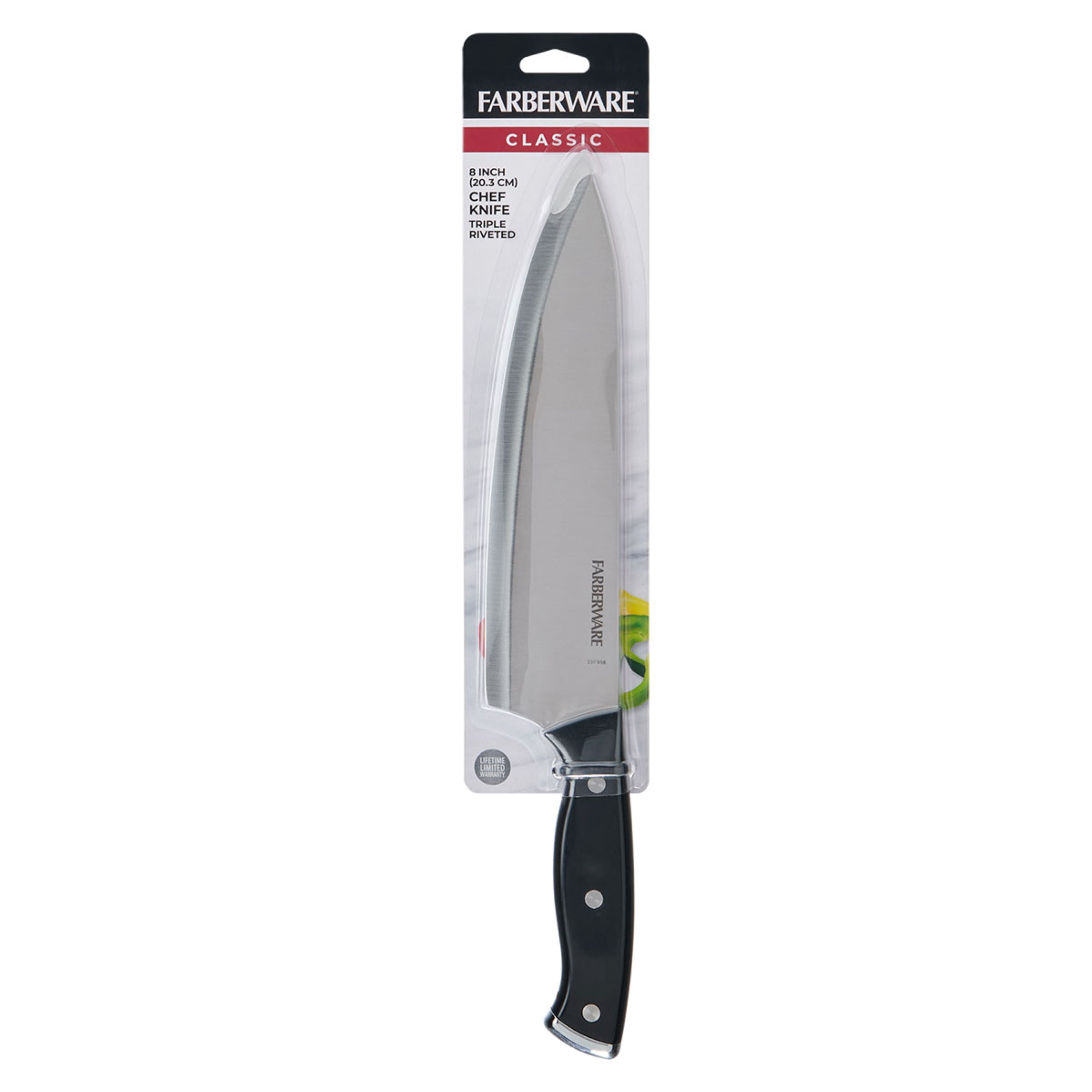 Farberware Classic 8 Inch Tripe-Riveted Stainless Steel Chef Knife Black Handle