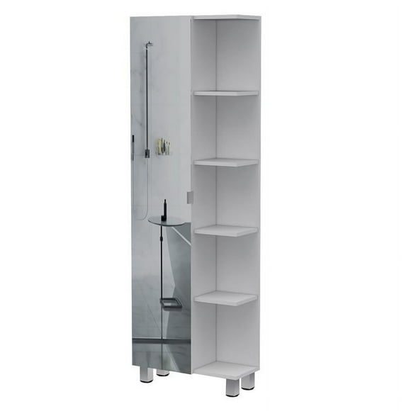 TUHOME Urano Linen Mirror Cabinet Engineered Wood Storage Cabinets in White