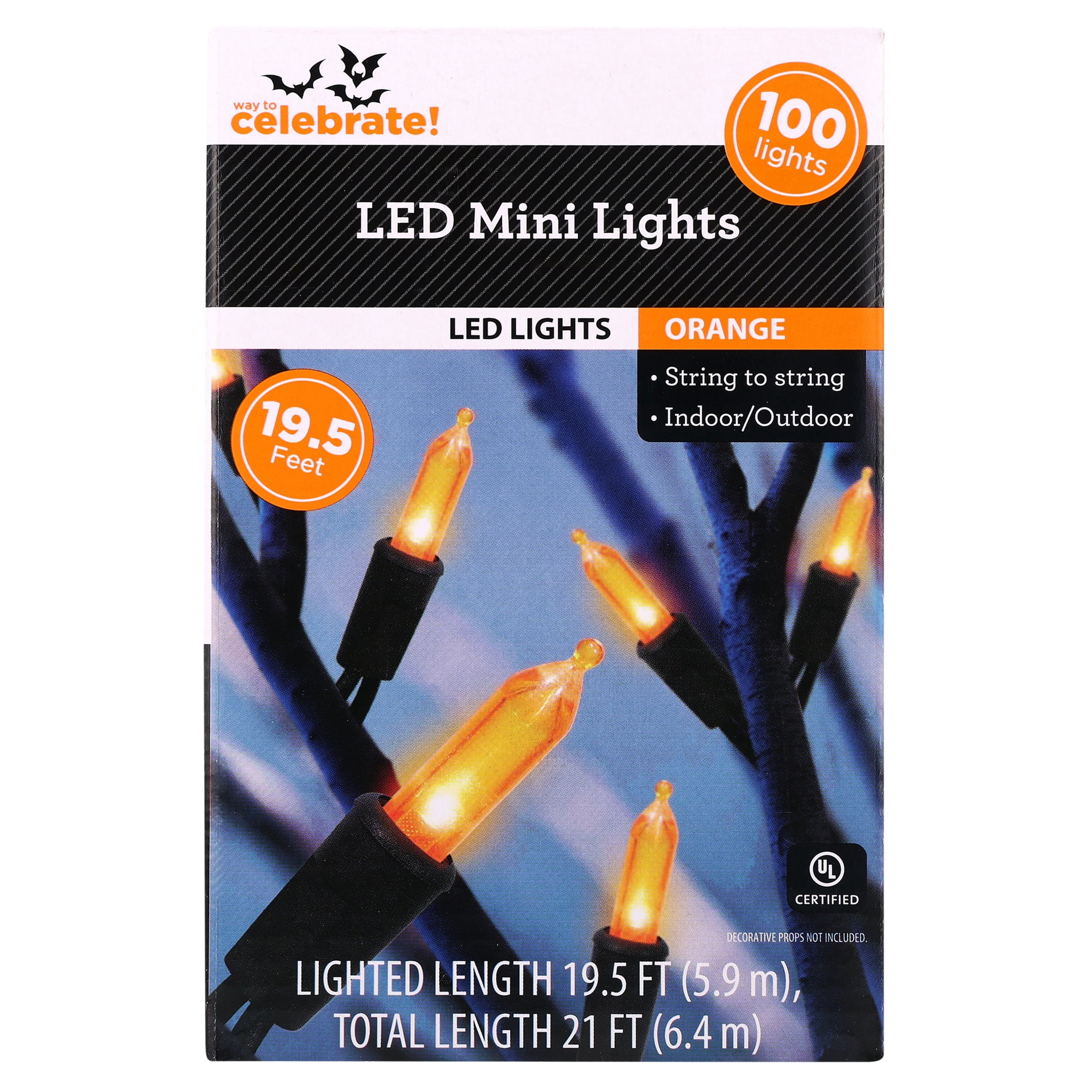 Indoor/Outdoor 100-Count LED Mini String Lights, Orange, 19.5', Halloween by Way To Celebrate