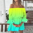 thumbnail image 2 of GHSOHS Prom Dresses New Wrap Dresses Women's Swing Dresses Vintage Print Beach Sexy Off Shoulder Tunic Summer Dresses Casual Loose Fit Long Bell Sleeve Mini Dress Wedding Guest Dresses Green Max,2XL, 2 of 5