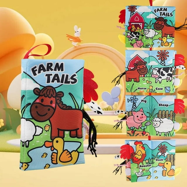 Feltree Interactive Chewable Tearproof Cloth Book with Sound and Tails for Baby Early Learning and Sensory Development