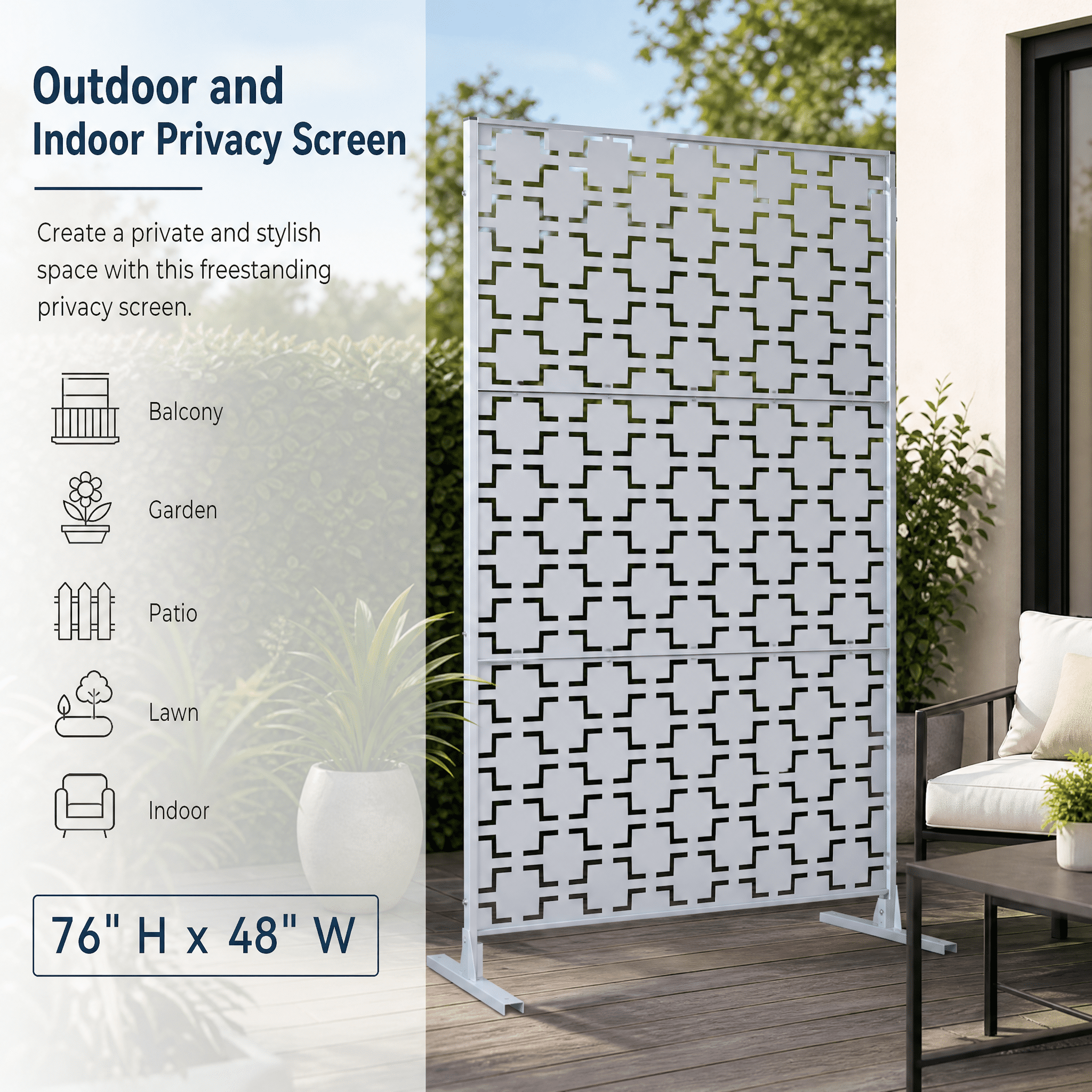 Outdoor & Indoor Privacy Screen Metal Privacy Screen 76" Hx48" W, Freestanding Decorative Privacy Screen for Deck Balcony Patio, Privacy Fence Panels for Outside Lawn Garden