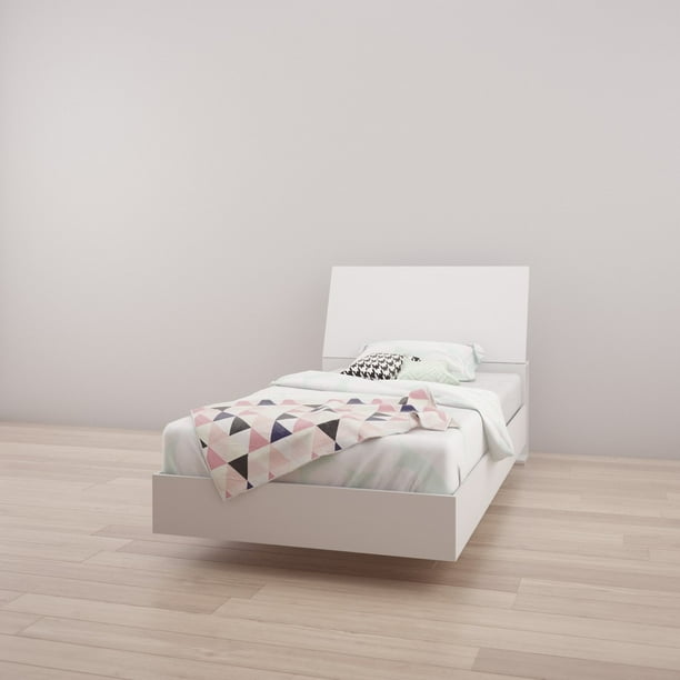 Nexera Paris Platform Bed with Lateral Storage Headboard, White