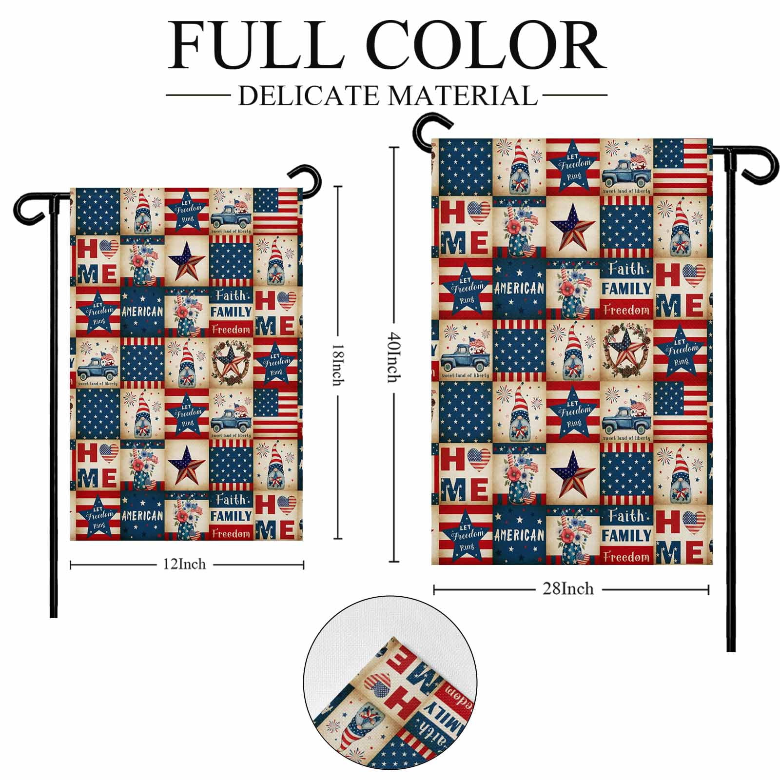 4th of July Garden Flags Patriotic Stars USA Flag Garden Flag Double Sided Welcome Flag Blue Red White Stripes Gnome Independence Day Yard Flags for Outdoor Lawn Porch Memorial Day Decor 28x40 Inch