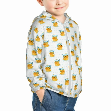 

Uemuo Cute Duck Diver Pattern Rash Guard for Boys Girls Long Sleeve Swim Shirts UPF 50+ UV Sun Protection Hooded Fishing Shirt with Pocket for Kid-3 Years