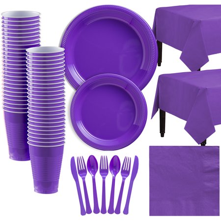 Amscan Plastic Tableware Kit for 50 Guests, Party Supplies Set, Includes Plates, Cups, Table Covers and More