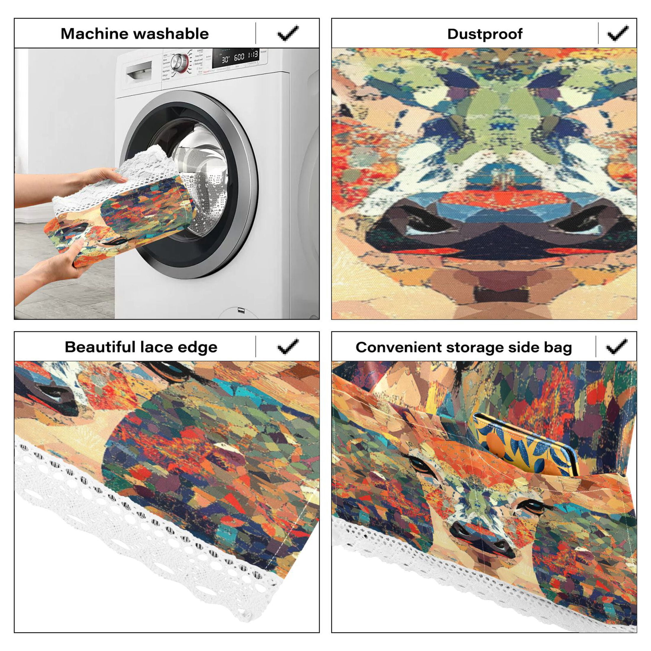 Deer MuzzleWasher and Dryer Covers Dust-Proof and Oil Resistant Fridge Cover with 4 Storage Pockets Washing Machine Top Cover for Laundry Kitchen Home 51.2 x 22 In