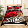 thumbnail image 2 of Tiger Duvet Cover Queen, Wild Anmial Bedding Set Red Rose Funda de edredón para, 2 of 6