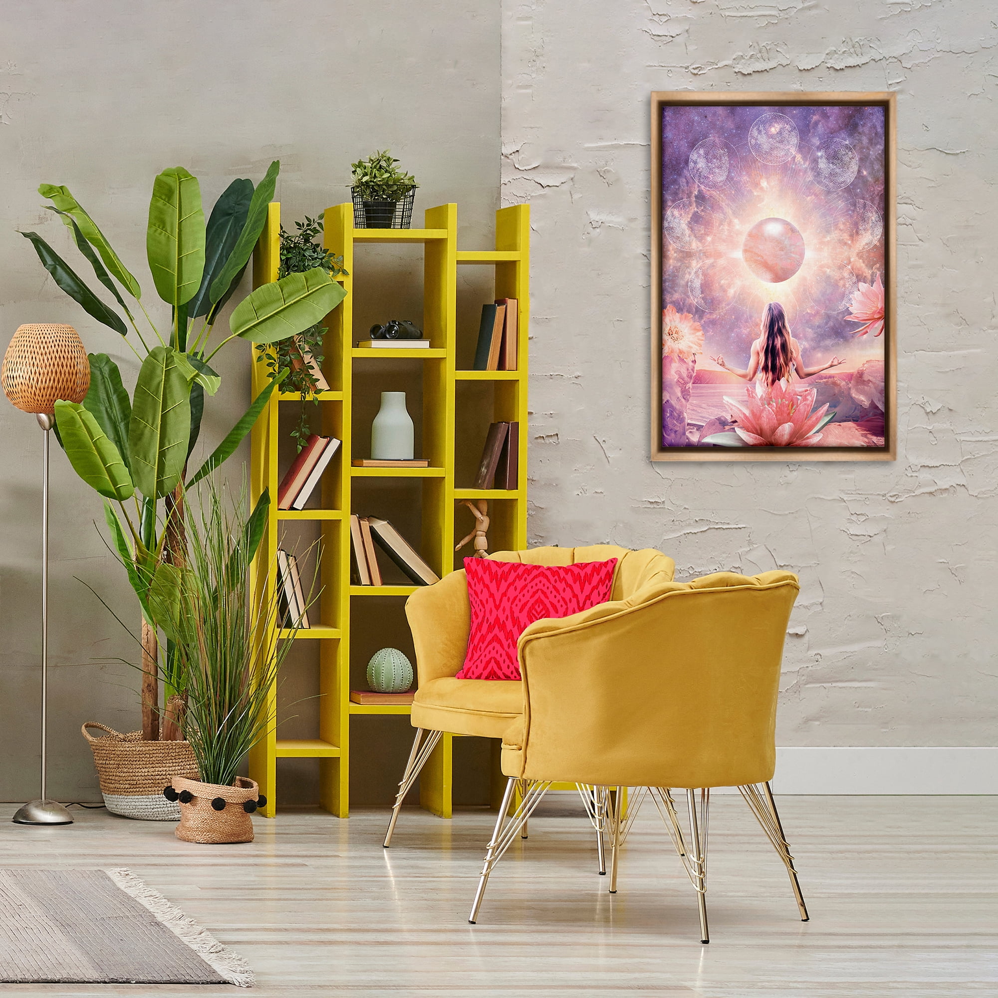 Stupell Industries Mindfulness & Moon Phases Astrology & Stars Painting Brown Floater Framed Canvas Art Print Wall Art, 21 x 31