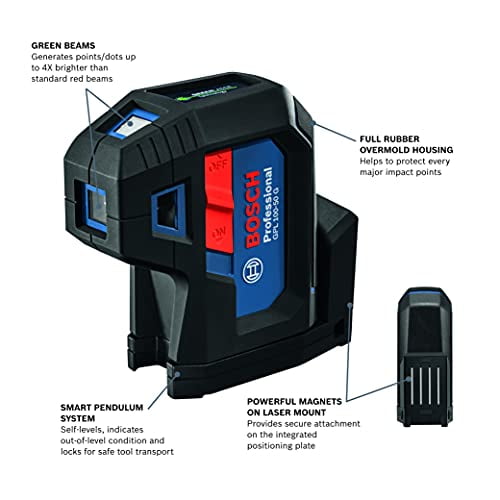 Bosch GPL100-50G 125ft Green 5-Point Self-Leveling Laser with VisiMax Technology and Integrated 360° MultiPurpose Mount