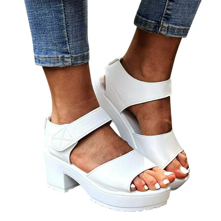 Revival krokodille assimilation HSMQHJWE White Sandals Gladiator Sandals For Women Open Toe Two Bands Lug  Sole Fashion Block Heel Sandals With Adjustable Ankle Strap （White,8.5) -  Walmart.com
