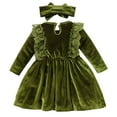 thumbnail image 2 of IDOPIP Toddler Girl Vintage Velvet Dress Wedding Christmas Party Dress Long Sleeve Fall Winter Clothes, 2 of 8