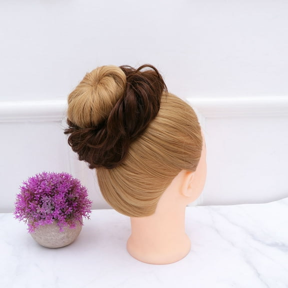 NICEXMAS 2Set Synthetic Hair Bun Light Brown Round Shape for Women Daily Use
