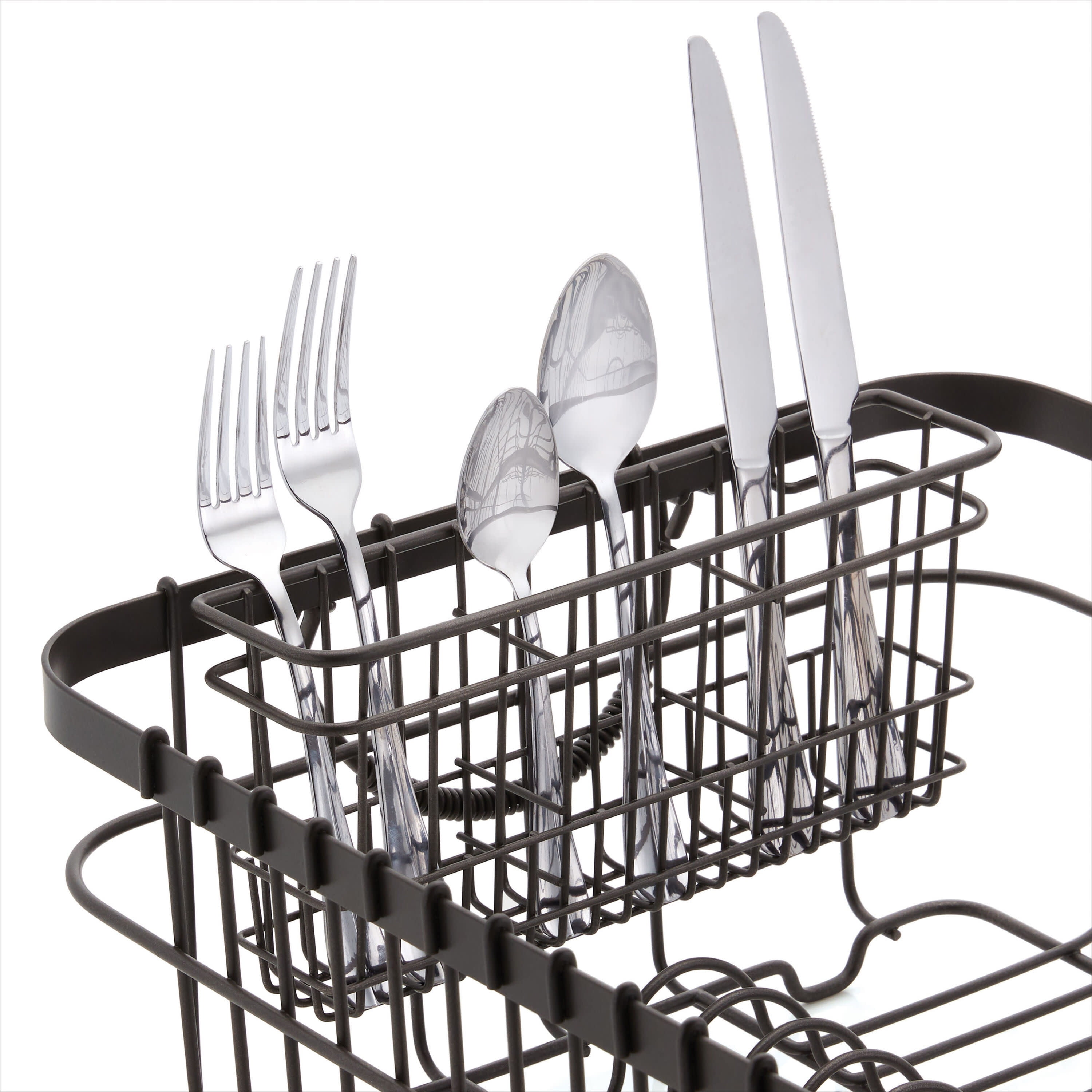Better Homes & Gardens Antique Gray Wire Dish Drying Rack with Utensil  Holder for Kitchen Countertop 