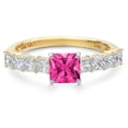 thumbnail image 3 of Gem Stone King 14K Two Tone Gold Pink Mystic Topaz and Lab Grown Diamond Engagement Ring for Women | 1.76 Cttw | Princess 5MM | Gemstone November Birthstone | Size 8, 3 of 6
