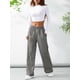 thumbnail image 4 of TRKIYQC Pantalones de chándal informales para mujer, pantalones deportivos de pierna recta con cintura elástica de color sólido, verde militar/gris TRKIYQC casual, 4 of 9