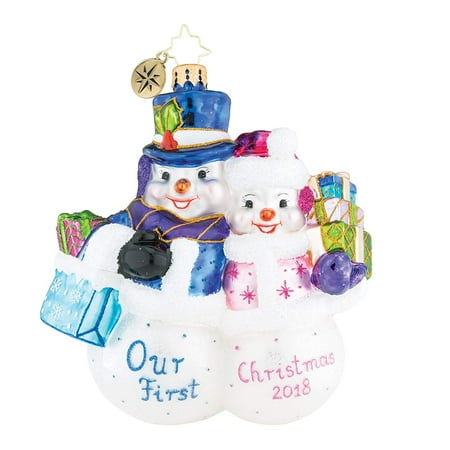 Radko Glass Ornament - Christopher Radko 2018 Our First Christmas Coupling Winter White Glass Christmas Ornament