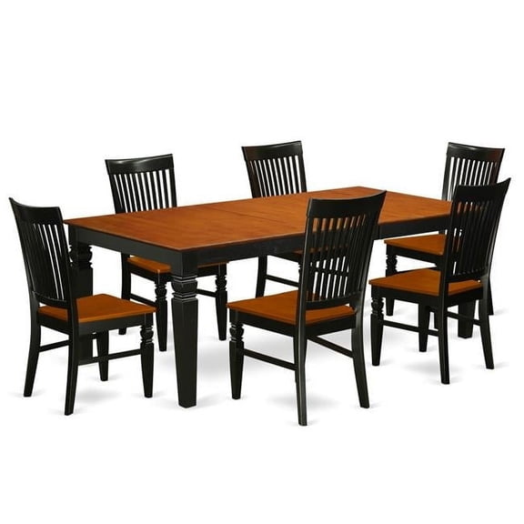 Dining Set with a Kitchen Table & 6 Wood Seat Dining Chairs, 7 piece - Black & Cherry