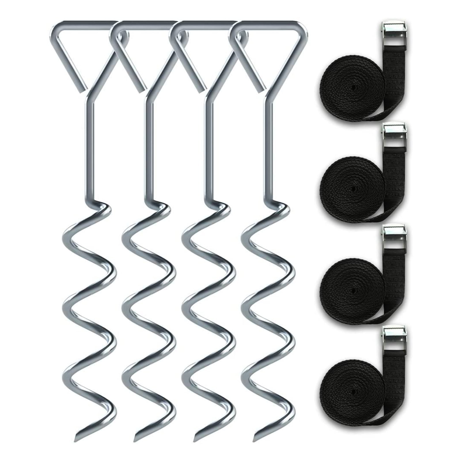 moobody 4PCS 42cm Heavy Duty Trampoline Anchors Set Stainless Corkscrew Tent Stakes Garden Stakes Set with Straps