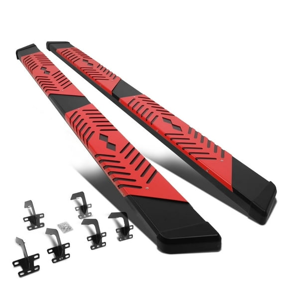 DNA Motoring 5.5" Side Step Nerf Bars Running Boards for 2009-2022 Dodge Ram Crew Cab, Black / Red