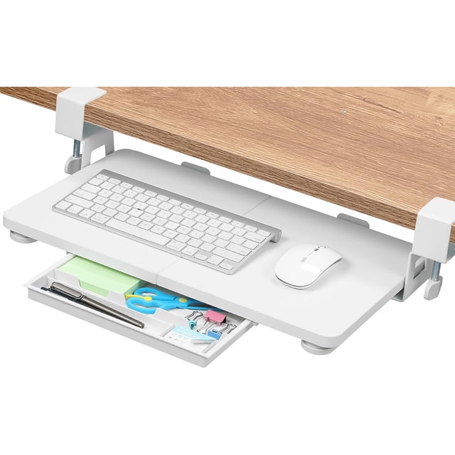 Small Keyboard Tray Under Desk .; X .; Small Size Keyboard Drawer with C Clamp-on Mount Easy to Install Pull Out Sliding Computer Keyboard Stand () (Wood)