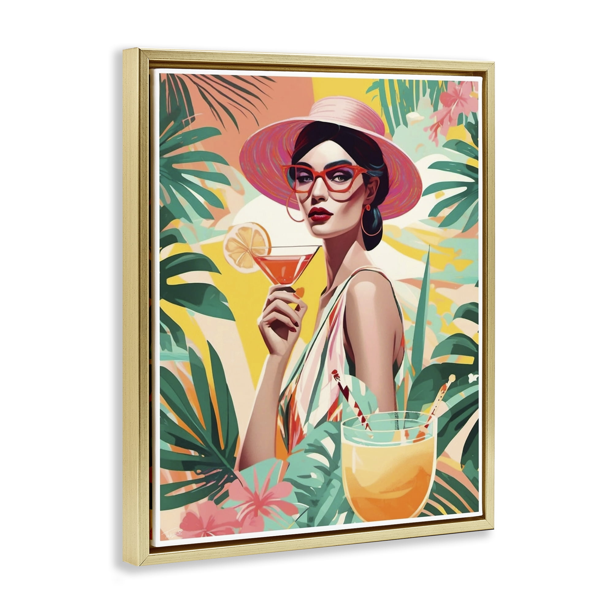Stupell Industries Exotic Summer Cocktail Gold Framed Floater Canvas Wall Art, design by Tabz Jones
