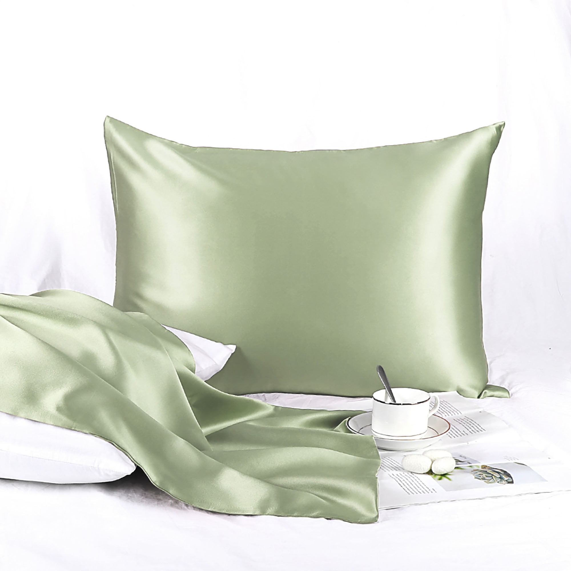green silk pillowcase
