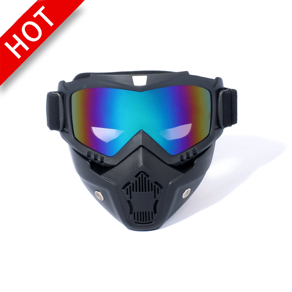 Black Grid Motorcycle Helmet Riding Goggles Glasses with Removable Face Mask Detachable Fog-proof Warm Goggles Mouth Filter Adjustable Non-slip Strap Vintage Harley Bullet Fight Motocross 