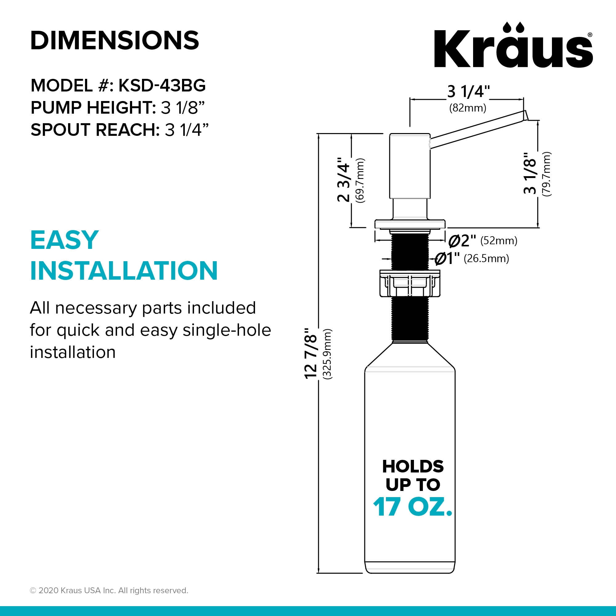 KRAUS Kitchen Soap and Lotion Dispenser in Brushed Gold