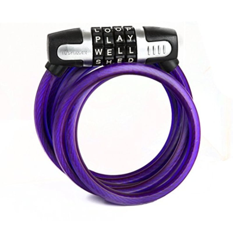 Purple 5 Feet Wordlock Combination Bike Lock 4 Dial 