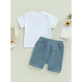 thumbnail image 5 of Musuos Toddler Boys Summer Outfits 6M 12M 18M 24M 3Y Letter Print Short Sleeve Crew Neck T-shirt and Stretch Casual Rolled Shorts Set, 5 of 10